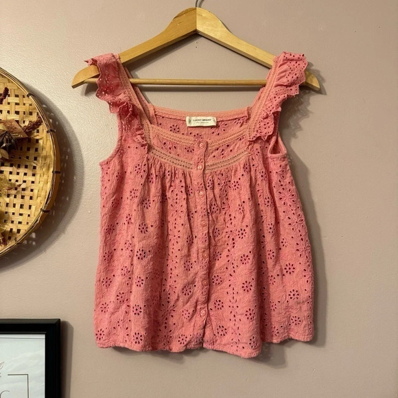 Lucky Brand Sleeveless Button Up Embroidered  Top Women Size S - Picture 5 of 15